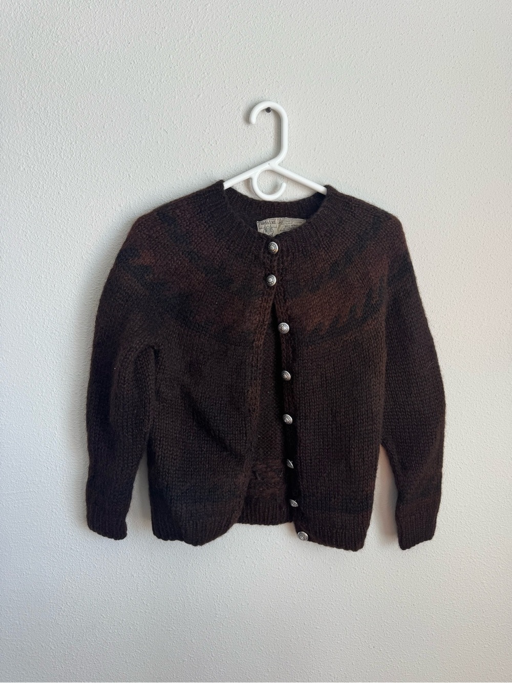 Brown Pure Wool Cardigan Sweater